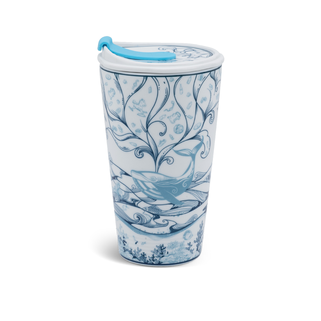 Ly sứ dưỡng sinh 0.48 L (K1) + nắp ống hút - Biển xanh