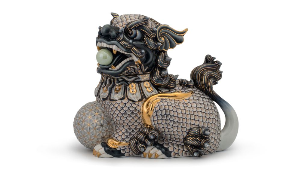 Kỳ Lân 34 cm (P) - Cobalt Trang trí vàng 24k & Bạch Kim