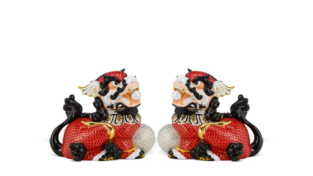 Cặp Kỳ Lân 18.5 cm - Đỏ xà cừ - Trang trí vàng 24k