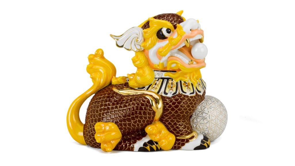 Kỳ Lân 18.5 cm (T) - Nâu - Trang trí vàng 24k