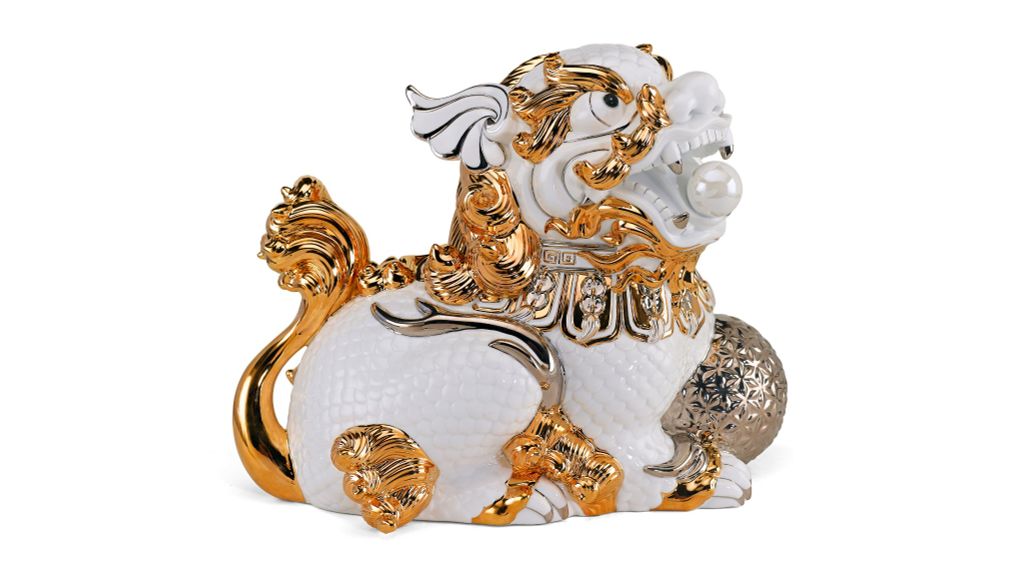 Kỳ Lân 18.5 cm (T) - Trắng - Trang trí vàng 24k