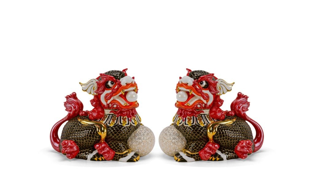 Cặp Kỳ Lân 24 cm - Đen xà cừ - Trang trí vàng 24k