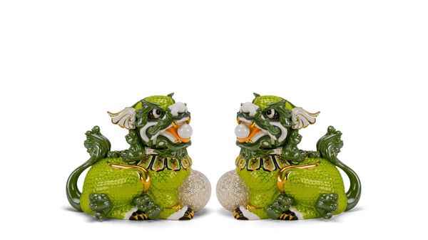 Cặp Kỳ Lân 24 cm - Xanh lá - Trang Trí Vàng