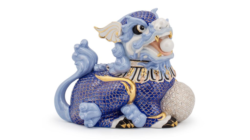 Kỳ Lân 24 cm (T) - Xanh dương - Trang trí vàng 24k