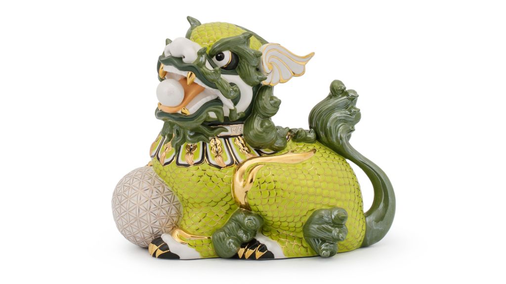 Kỳ Lân 18.5 cm (P) - Xanh lá xà cừ - Trang trí vàng 24k