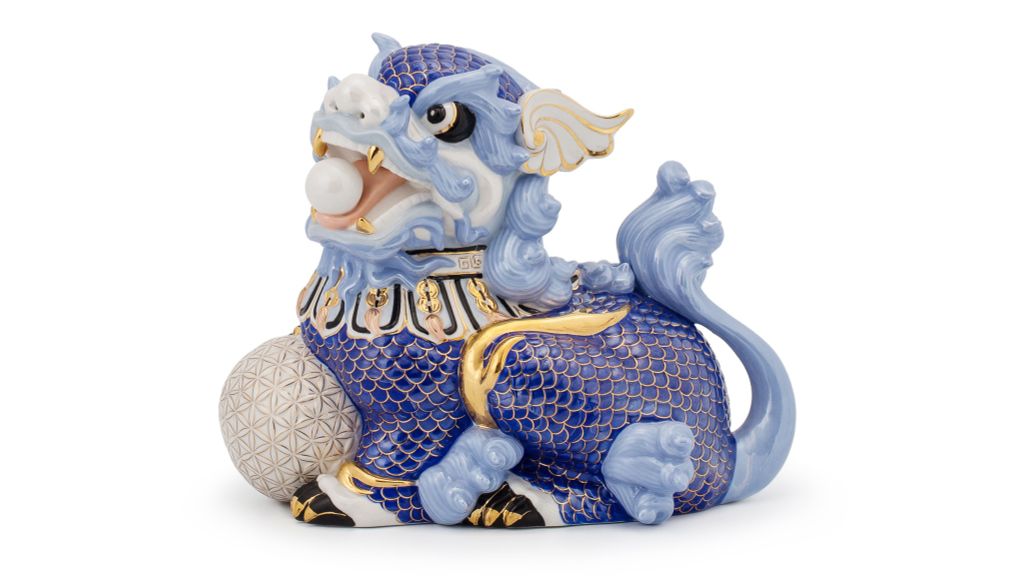 Kỳ Lân 18.5 cm (P) - Xanh dương xà cừ - Trang trí vàng 24k