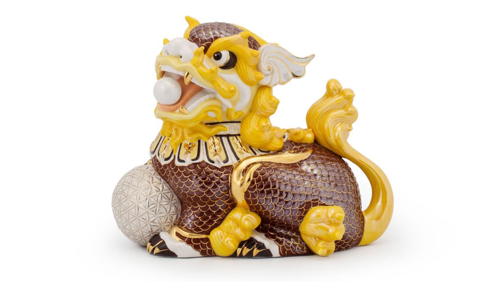 Kỳ Lân 24 cm (P) - Nâu xà cừ - Trang trí vàng 24k