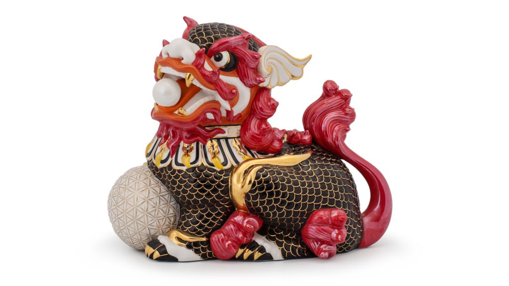 Kỳ Lân 24 cm (P) - Đen - Trang trí vàng 24k