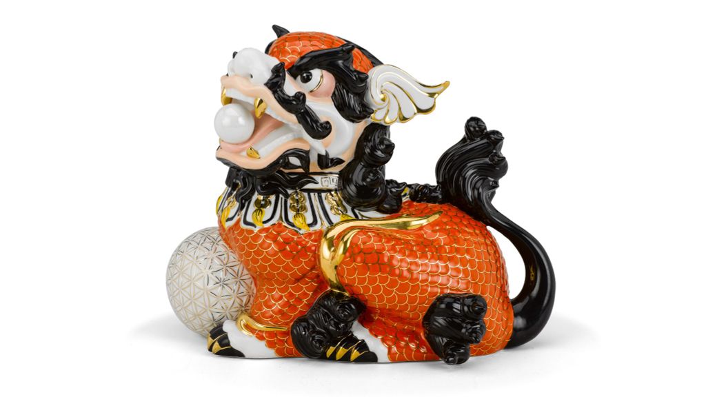 Kỳ Lân 24 cm (P) - Cam - Trang trí vàng 24k