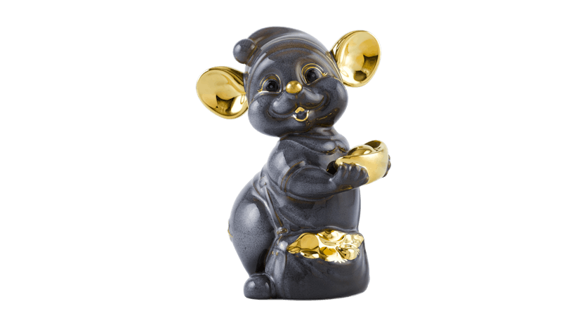 Chuột Quý 10 cm - Màu xám - Trang trí vàng 24K