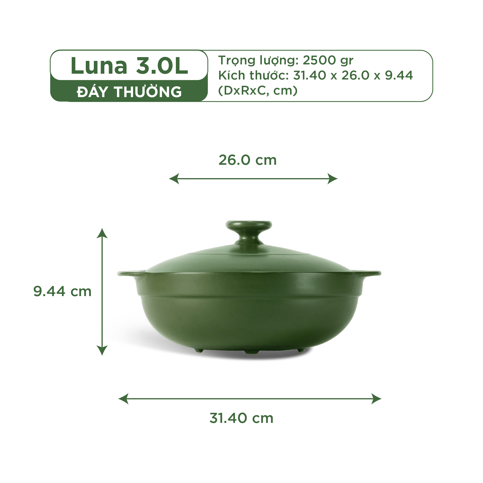 Nồi dưỡng sinh Luna (Nồi cạn) 3.0 L + nắp (CK)