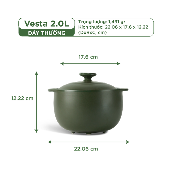 Nồi dưỡng sinh Vesta (Nồi tròn cao) 2.0 L + nắp (CK)