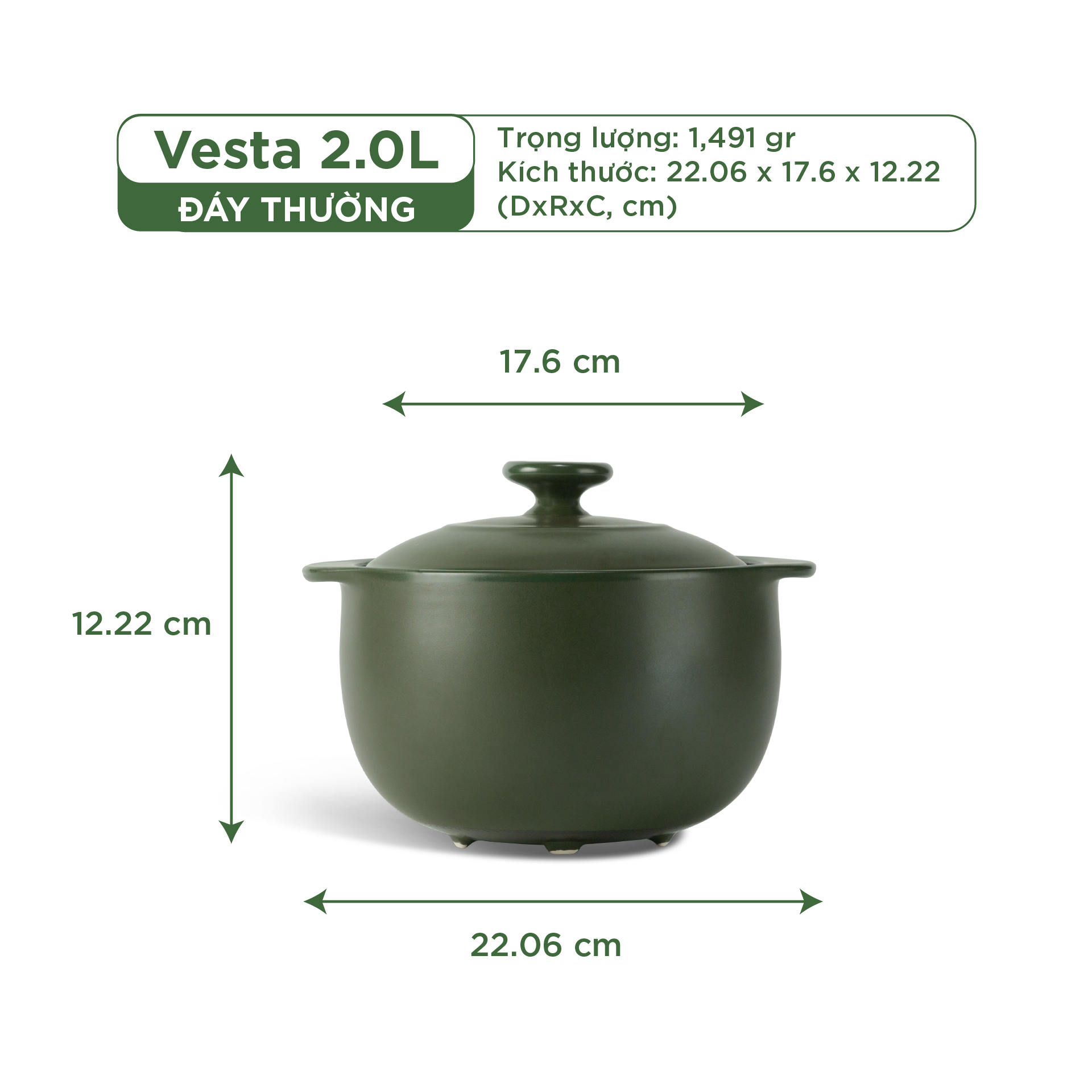 Nồi dưỡng sinh Vesta (Nồi tròn cao) 2.0 L + nắp (CK)