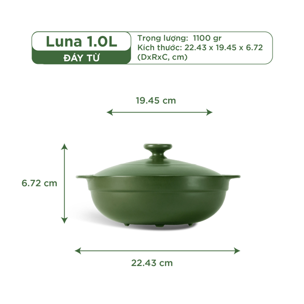 Nồi dưỡng sinh Luna (Nồi cạn) 1.0 L + nắp (CK) (bếp từ)