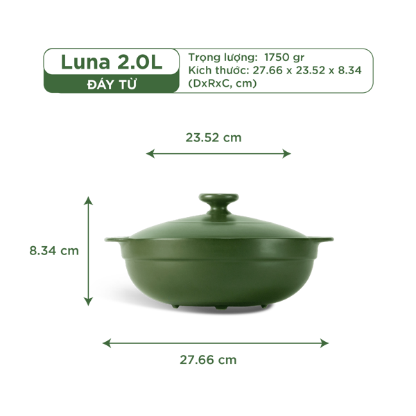 Nồi dưỡng sinh Luna (Nồi cạn) 2.0 L + nắp (CK) (bếp từ)