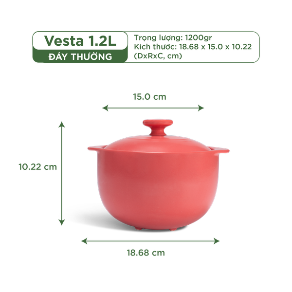 Nồi dưỡng sinh Vesta (Nồi tròn cao) 1.2 L + nắp (CK)