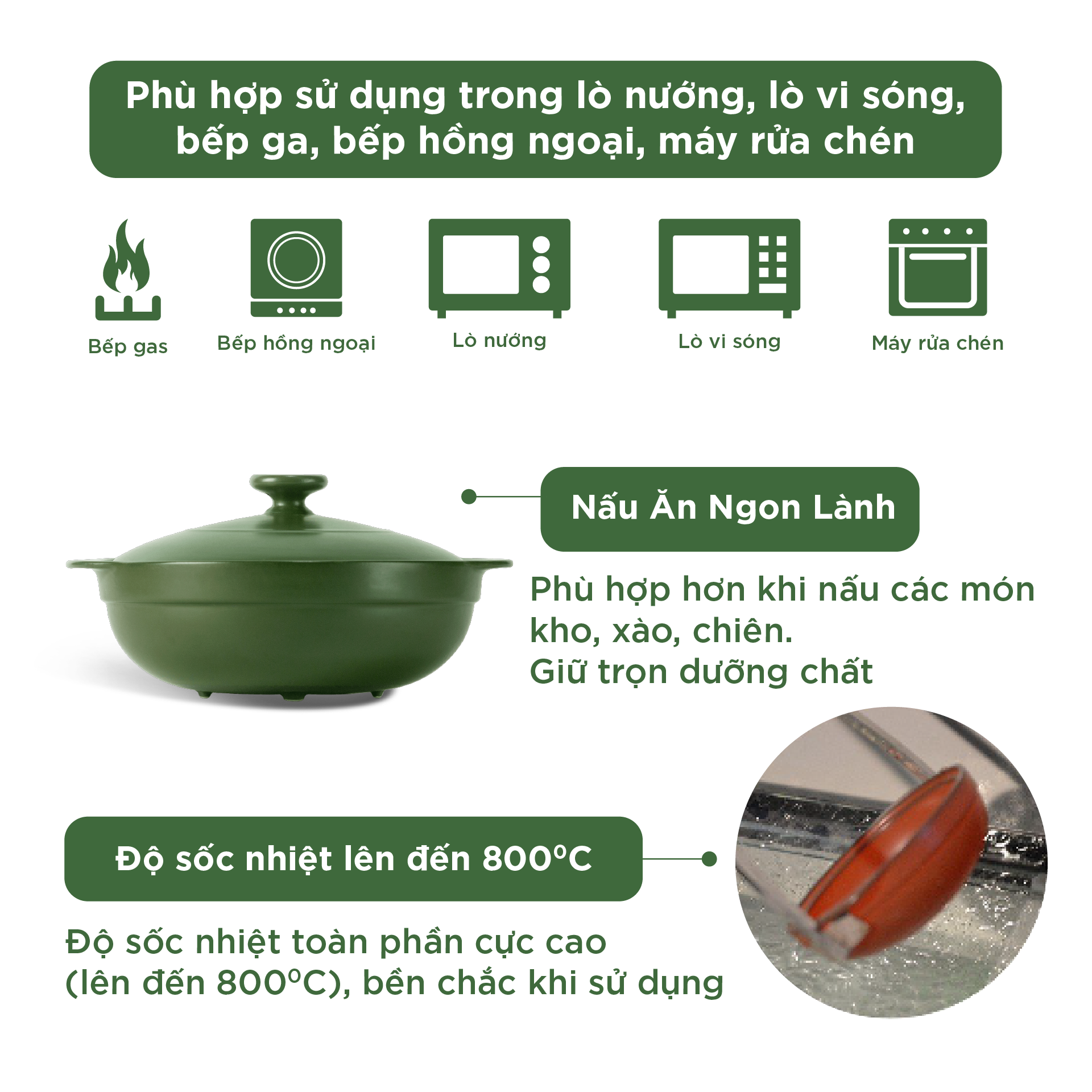 Nồi dưỡng sinh Luna 1.0 L + nắp (CK) - HealthyCook - Xanh Rêu