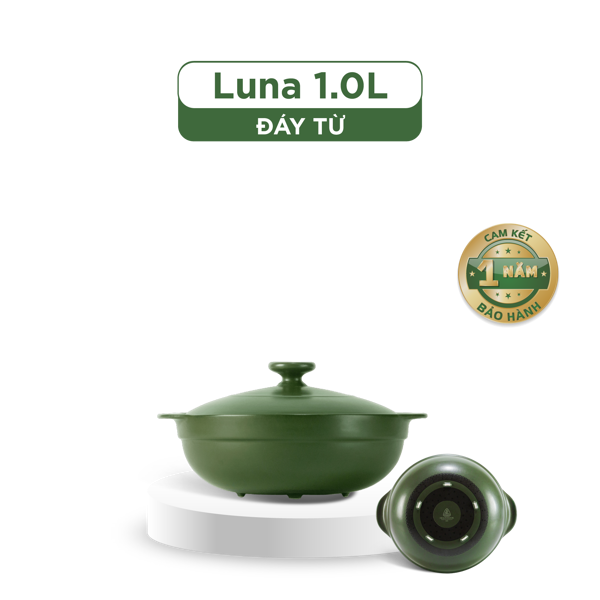 Nồi dưỡng sinh Luna (Nồi cạn) 1.0 L + nắp (CK) (bếp từ) - Xanh Rêu