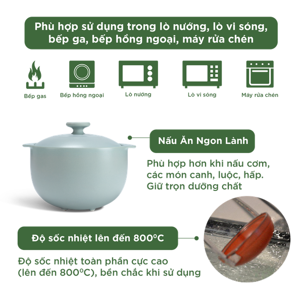 Nồi dưỡng sinh Vesta (Nồi tròn cao) 2.0 L + nắp (CK)