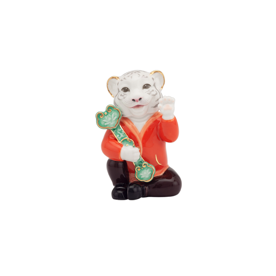 Hổ Như Ý 9.6 cm - Màu Cam - Trang trí Vàng 24K