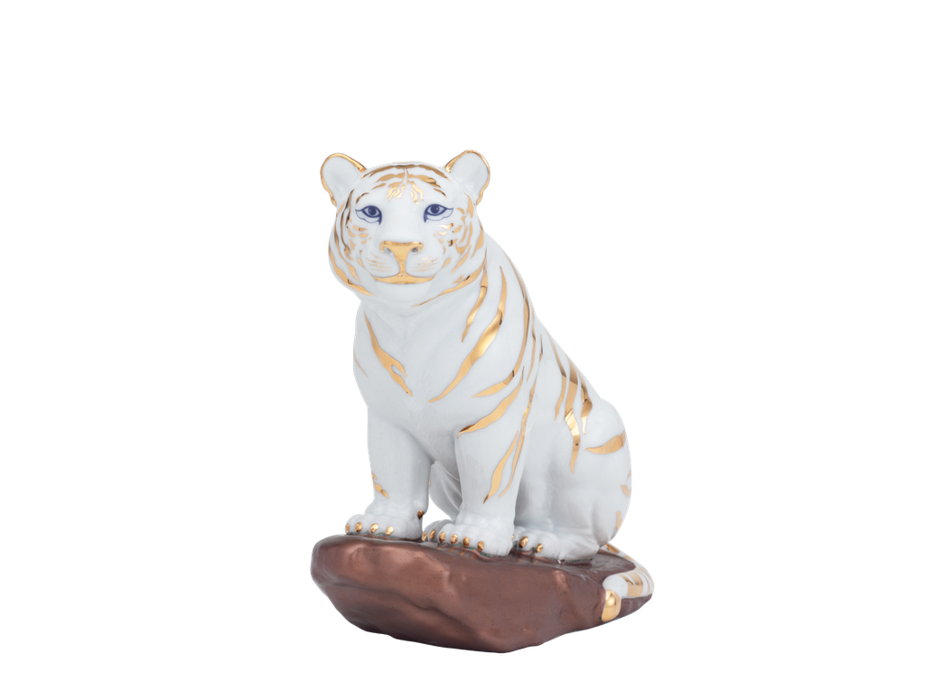 Hổ Khát Vọng 16.8 cm - Trắng - Trang trí Vàng 24K