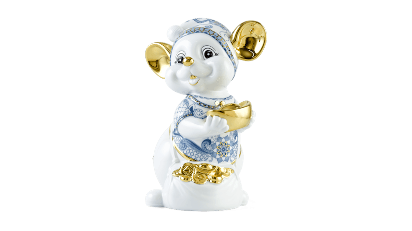 Chuột Quý 24 cm – Sen Cobalt - Trang trí vàng 24K