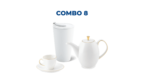 Combo 8 - Bộ trà Anna cao 0.47L VCV - Ly sứ dưỡng sinh (trắng)