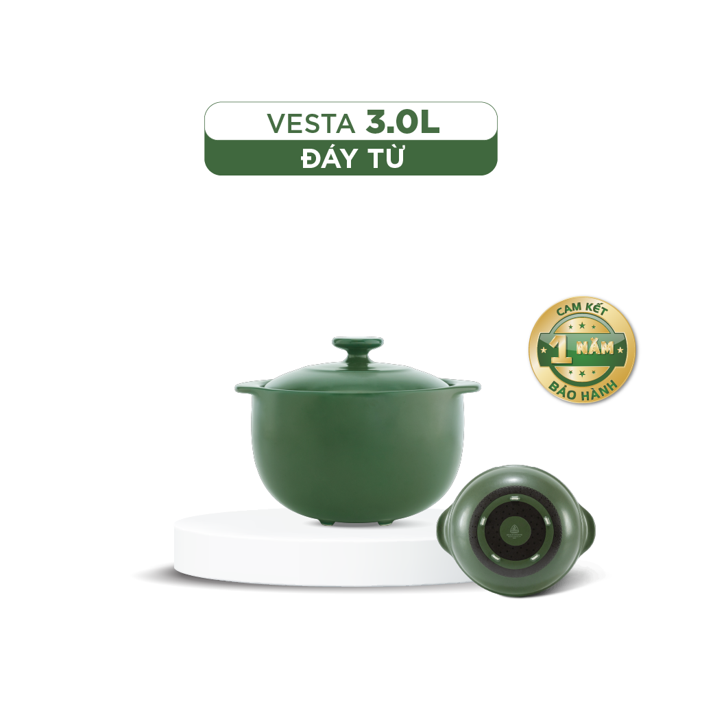 Nồi dưỡng sinh Vesta (Nồi tròn cao) 3.0 L + nắp (Bếp từ) - Xanh Rêu
