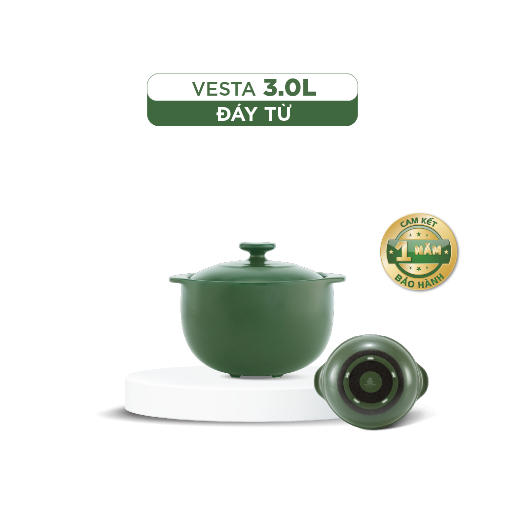 Nồi dưỡng sinh Vesta (Nồi tròn cao) 3.0 L + nắp (Bếp từ) - Xanh Rêu