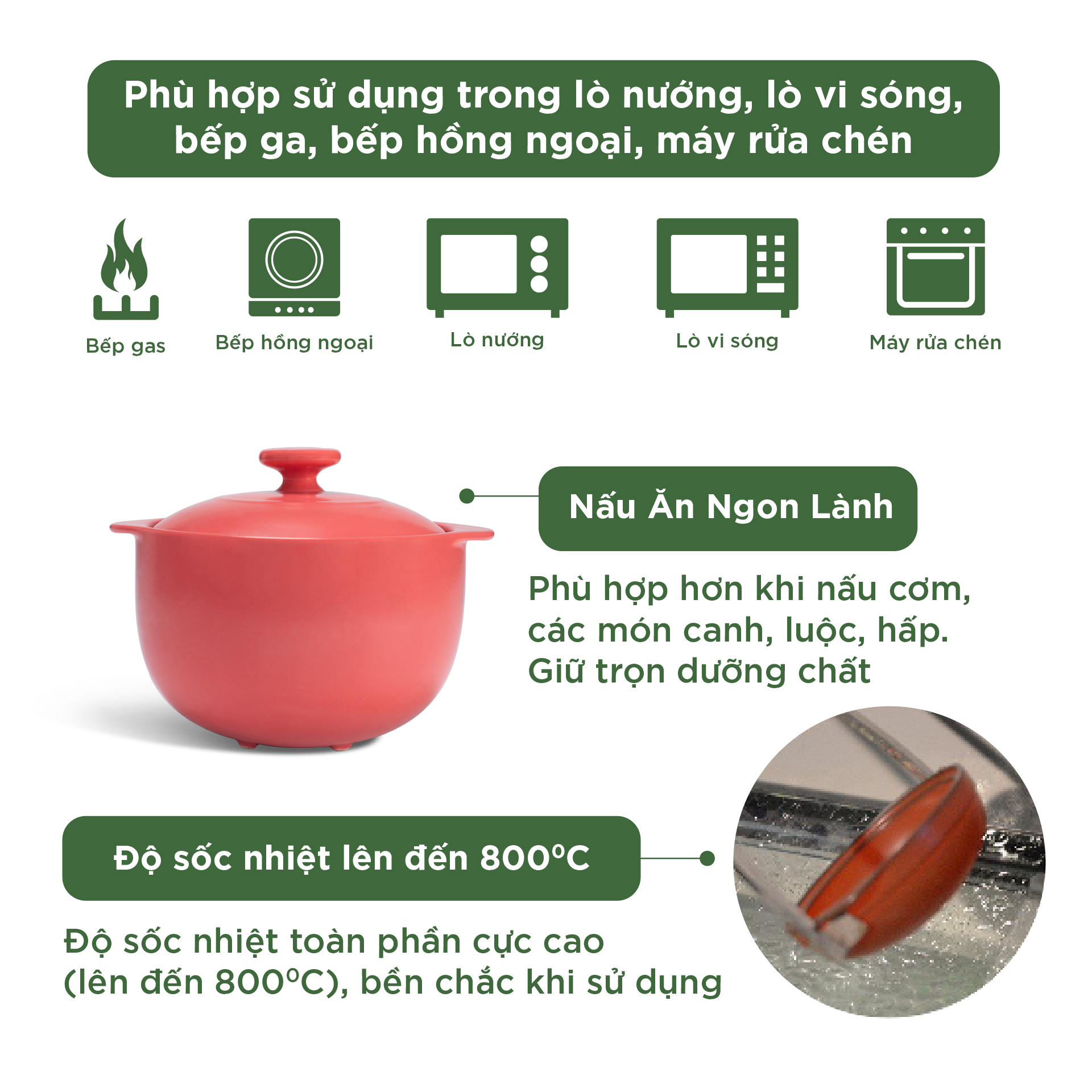 Nồi dưỡng sinh Vesta 3.0 L + nắp (CK) - Healthy Cook - Màu Đỏ 2