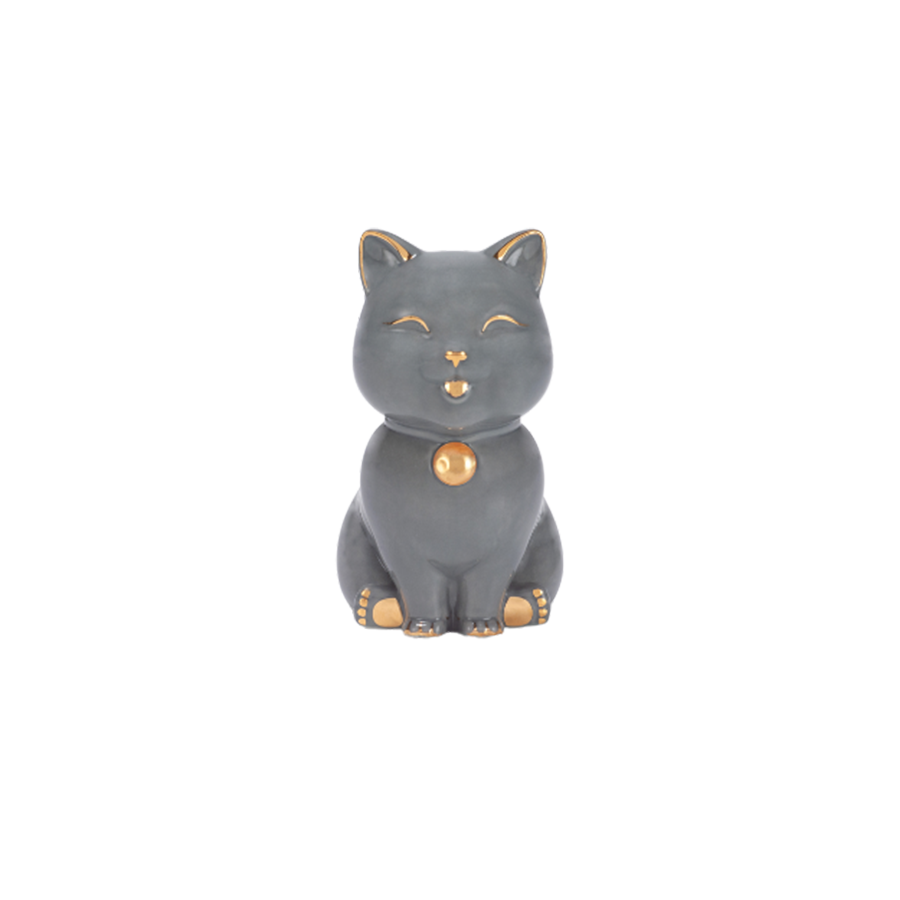 Mèo Vạn Phúc Trang trí vàng (9.5 cm) - Màu Xám