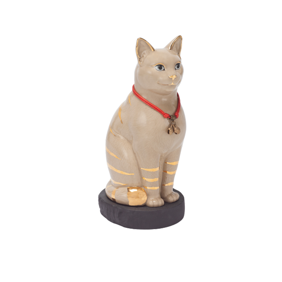 Mèo Đại Cát Trang trí vàng (23.9 cm) - Nâu Nhạt