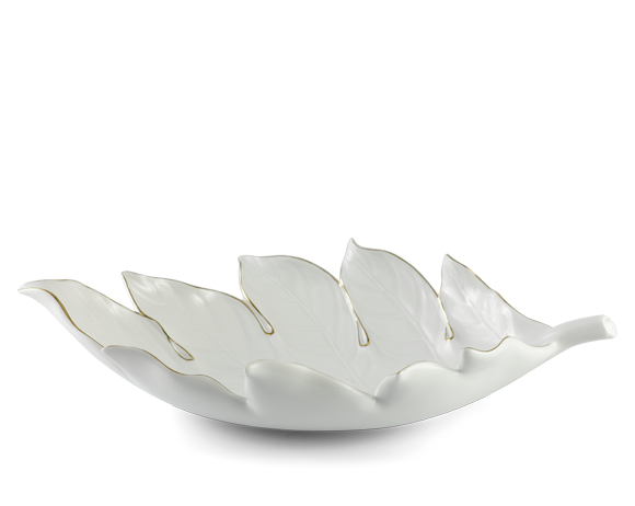 Minh Hương Dĩa trái cây Lá Sake 42.5cm (Chỉ Bạch Kim) Gốm sứ Minh Long