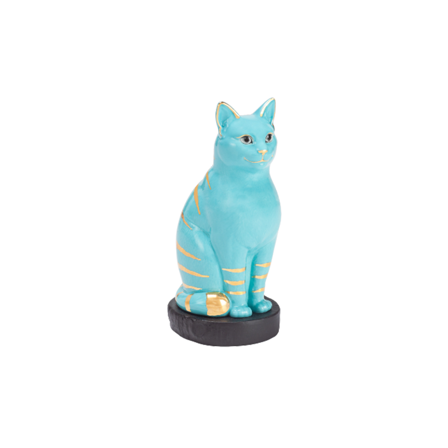 Mèo Đại Cát - Trang trí vàng (17.4 cm) - Xanh Dương Nhạt