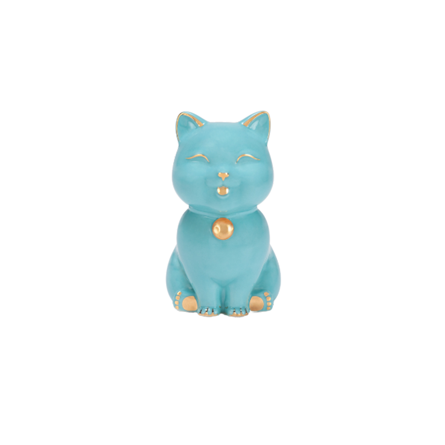 Mèo Vạn Phúc Trang trí vàng (9.5 cm) - Xanh Dương Nhạt