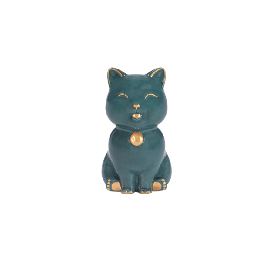 Mèo Vạn Phúc Trang trí vàng (9.5 cm) - Xanh Đen