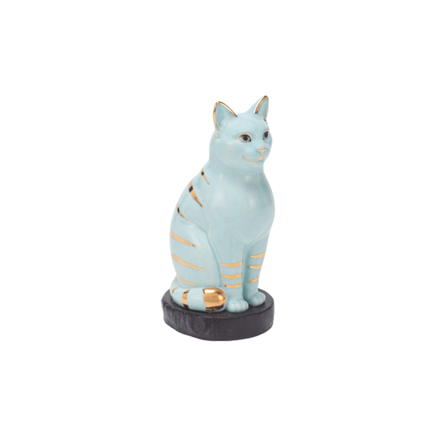 Mèo Đại Cát - Trang trí vàng (17.4 cm) - Xanh Ngọc