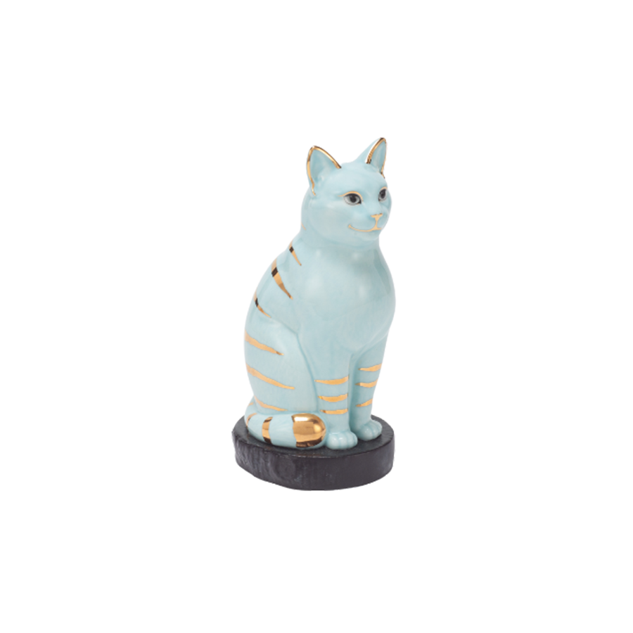 Mèo Đại Cát - Trang trí vàng (17.4 cm) - Xanh Ngọc