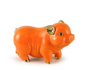 Heo Tài Lộc 9 cm - Màu cam Trang trí vàng 24k