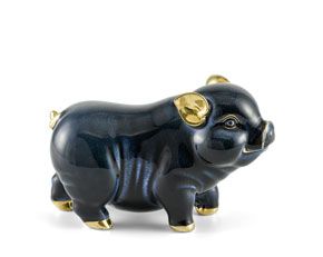 Heo Tài Lộc 9 cm - Màu đen Trang trí vàng 24k