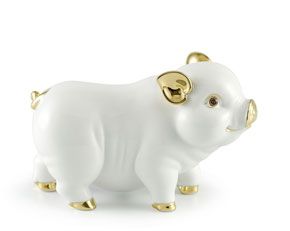Heo Tài Lộc 15 cm - Tượng - Màu Trắng Trang Trí Vàng 24k