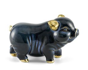 Heo Tài Lộc 15 cm - Màu đen Trang trí vàng 24k