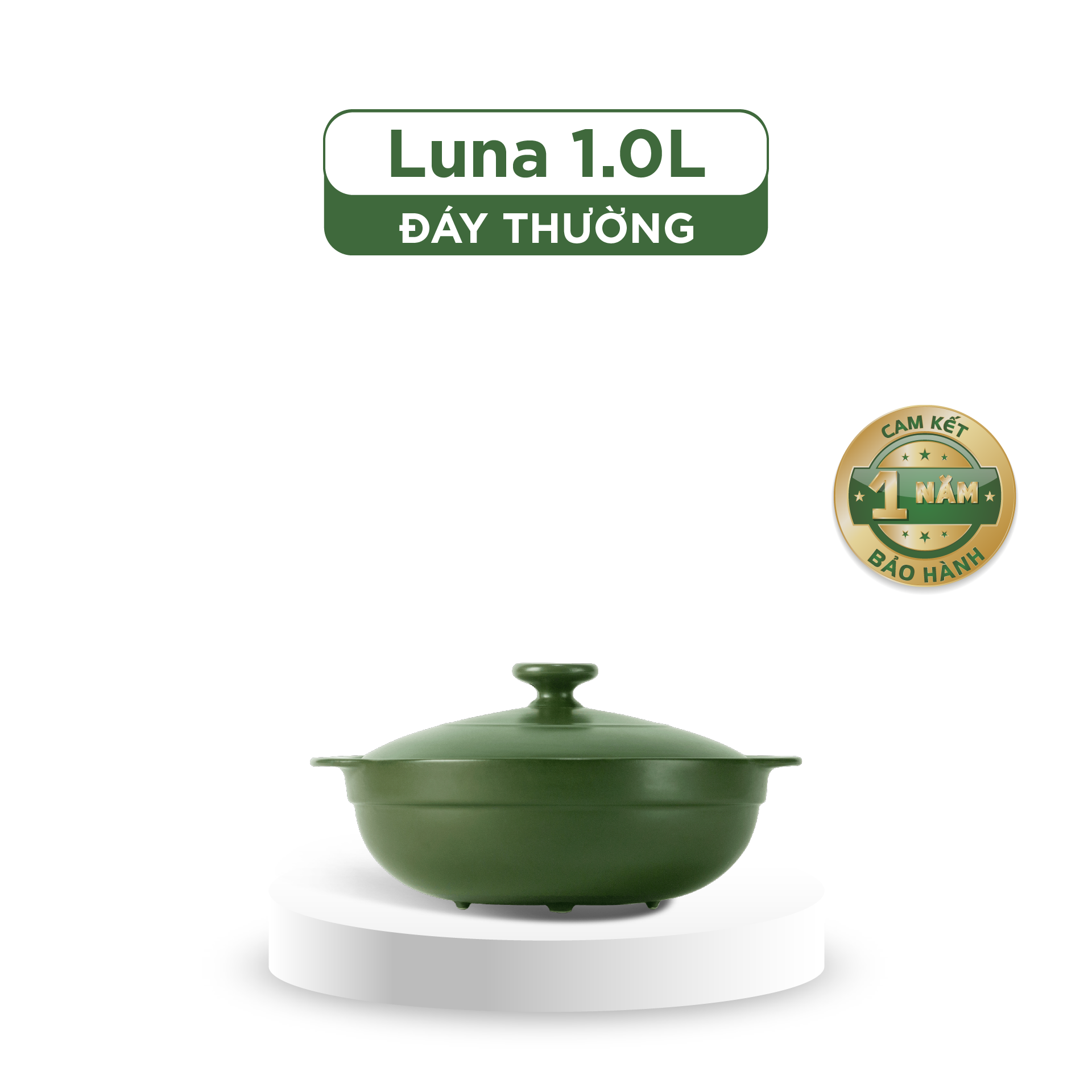 Nồi dưỡng sinh Luna 1.0 L + nắp (CK) - HealthyCook - Xanh Rêu