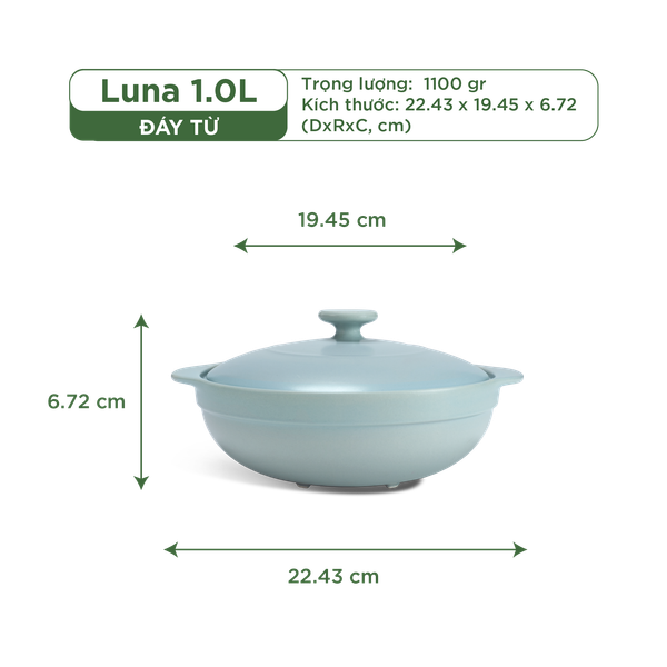 Nồi dưỡng sinh Luna (Nồi cạn) 1.0 L + nắp (CK) (bếp từ) - Màu Xám 2
