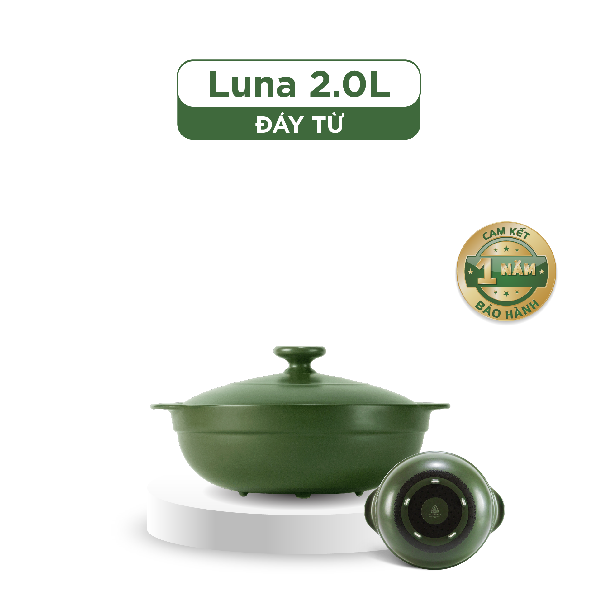 Nồi dưỡng sinh Luna (Nồi cạn) 2.0 L + nắp (CK) (bếp từ) - Xanh Rêu