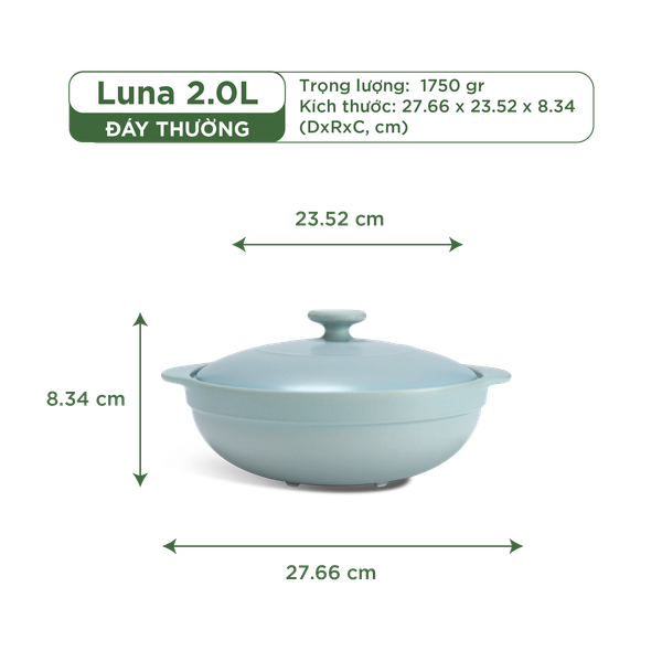Nồi dưỡng sinh Luna (Nồi cạn) 2.0 L + nắp (CK) - Màu Xám 2
