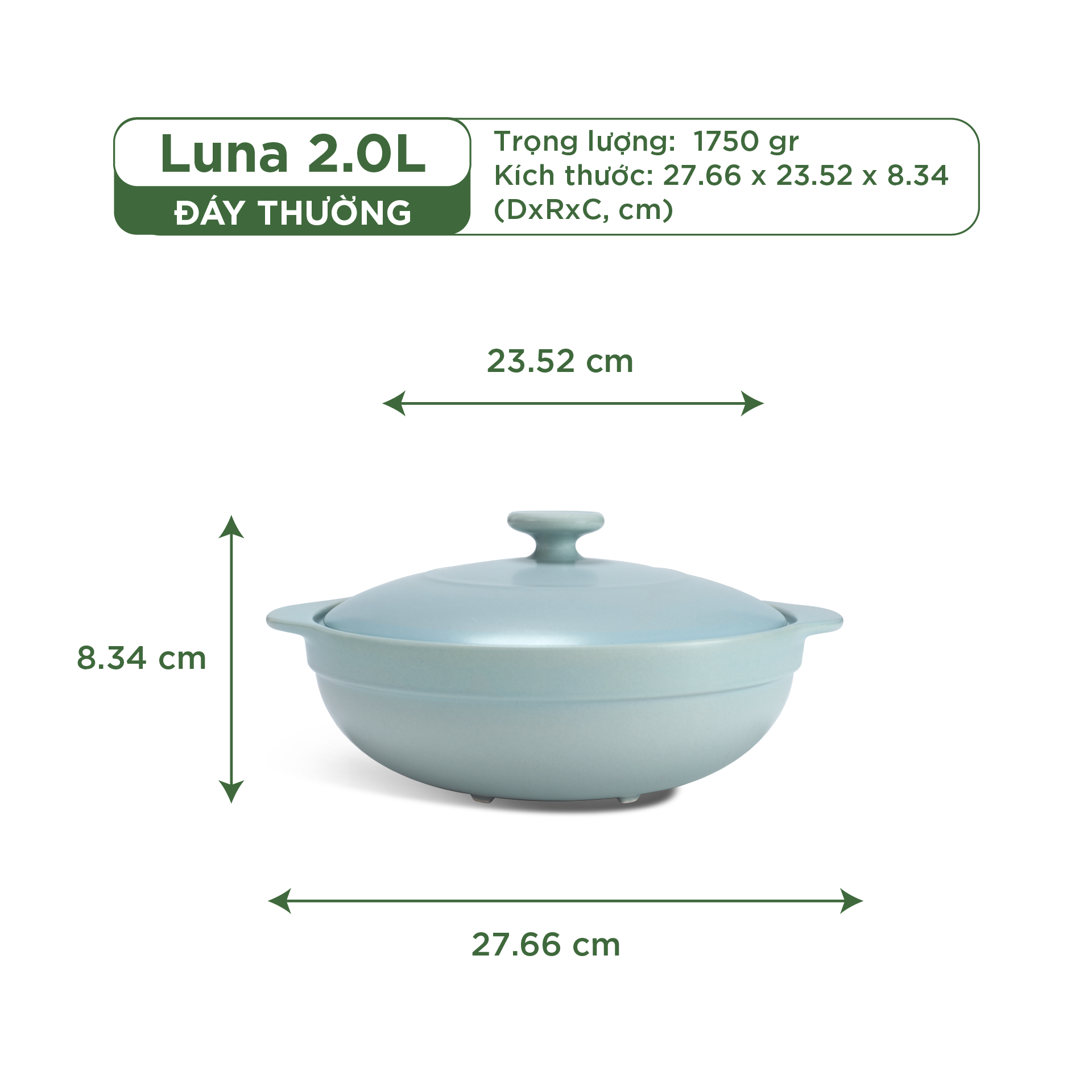 Nồi dưỡng sinh Luna (Nồi cạn) 2.0 L + nắp (CK) - Màu Xám 2