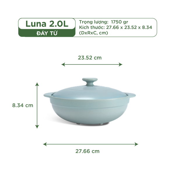 Nồi dưỡng sinh Luna (Nồi cạn) 2.0 L + nắp (CK) (bếp từ) - Màu Xám 2