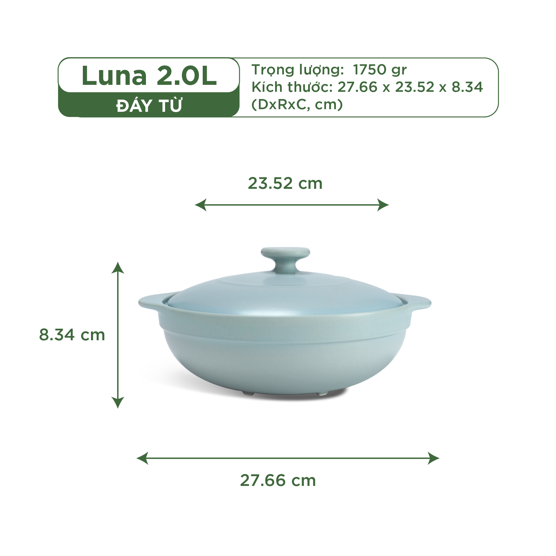 Nồi dưỡng sinh Luna (Nồi cạn) 2.0 L + nắp (CK) (bếp từ) - Màu Xám 2