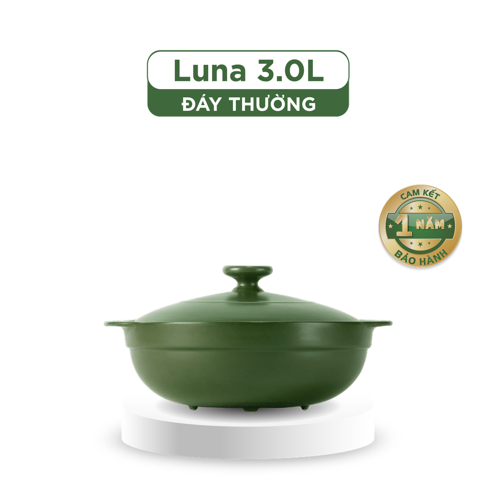 Nồi dưỡng sinh Luna (Nồi cạn) 3.0 L + nắp (CK) - Xanh Rêu